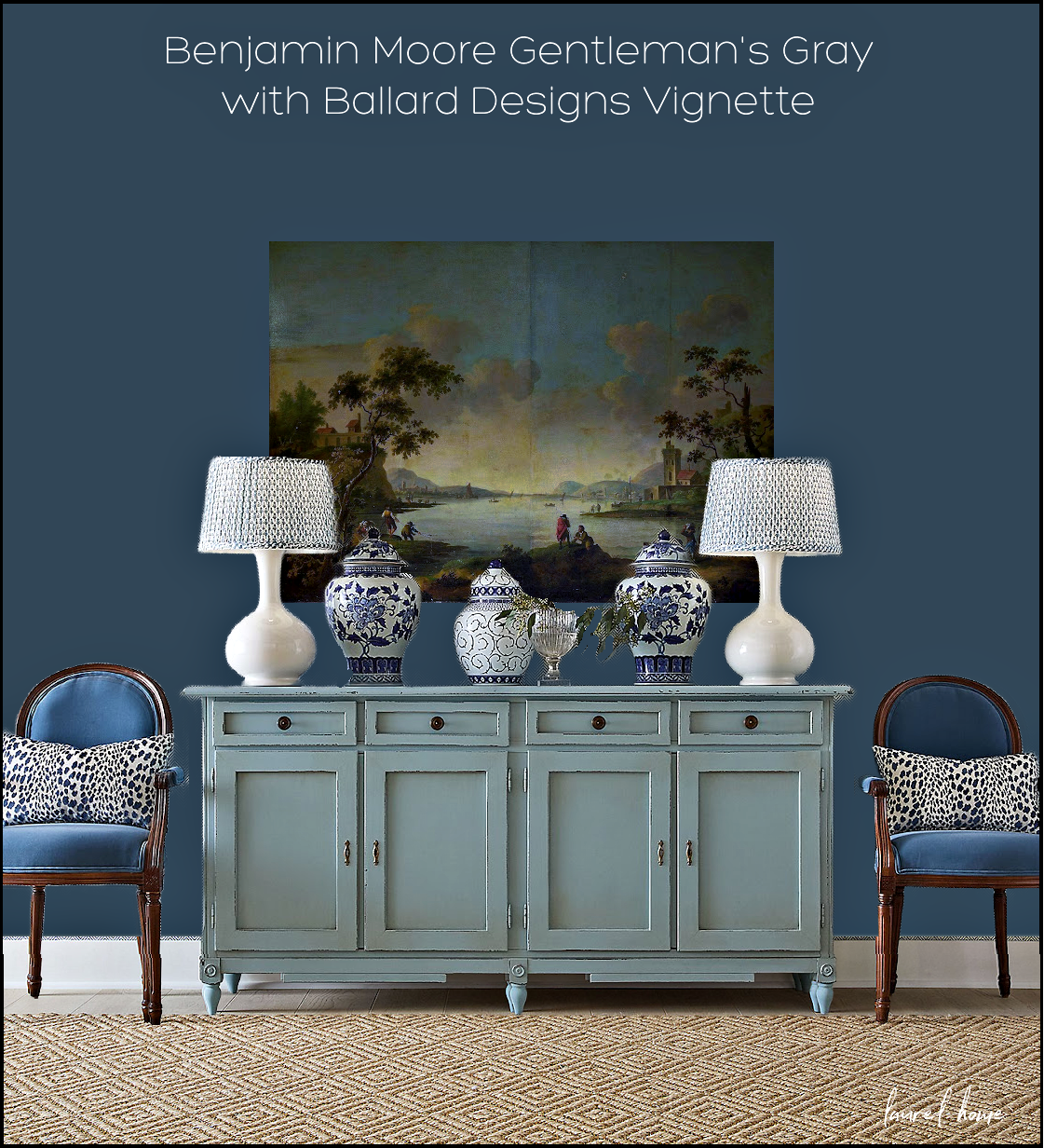 Benjamin Moore gentleman's gray wall + painting