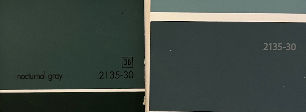 Benjamin Moore Nocturnal Gray 2135-30 - two versions. paint color selection