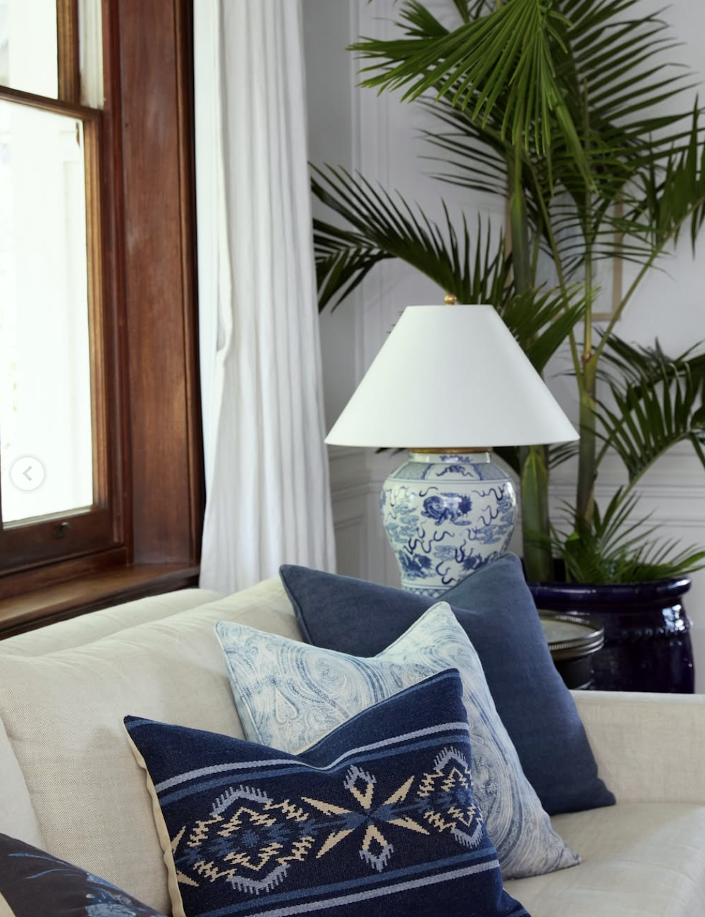 blue and white pillows Steve Cordony color scheme