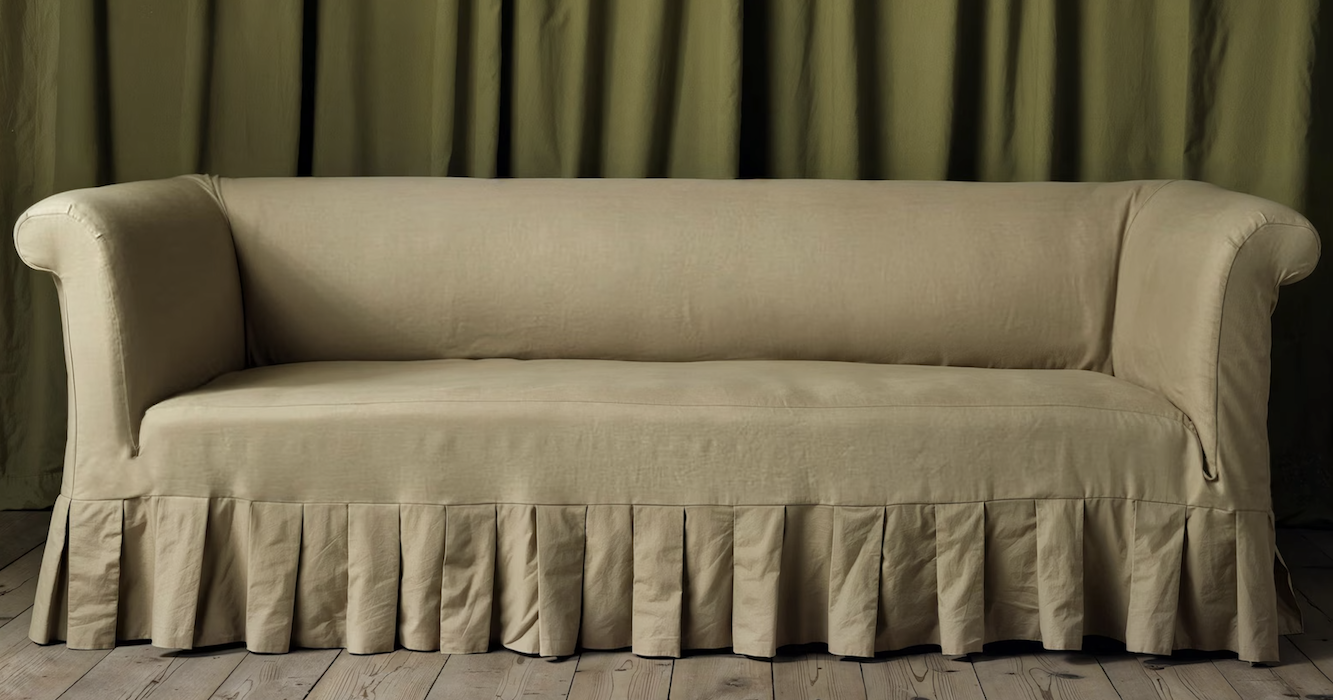 Box pleated slipcover slipcovered sofa