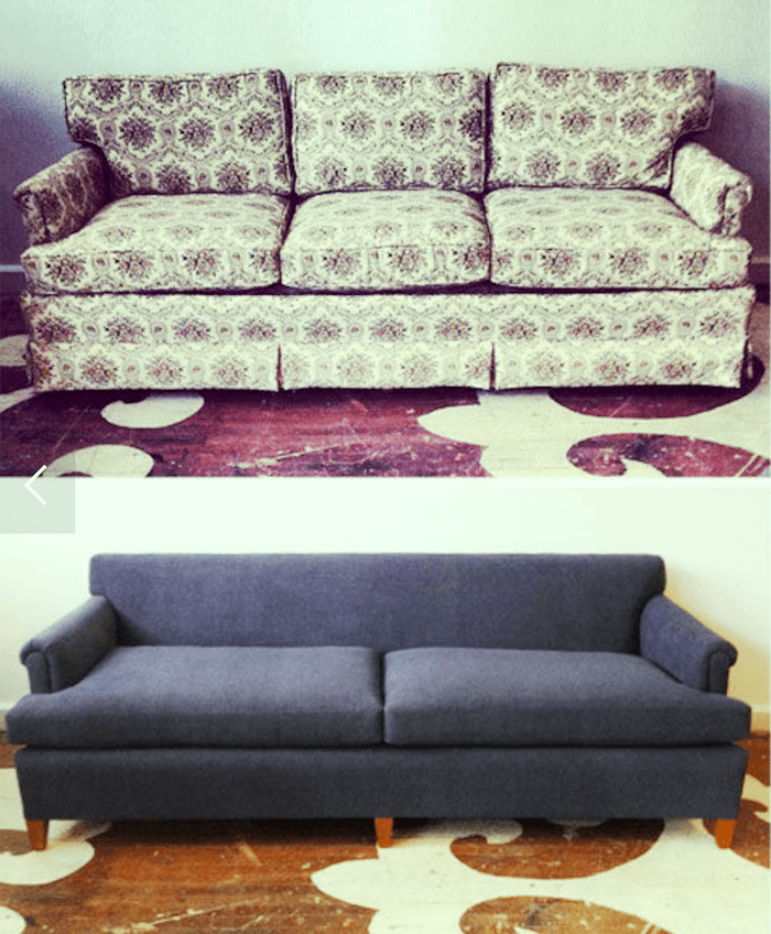 dated living room furniture - reupholstered at Chairloom to look fresh.