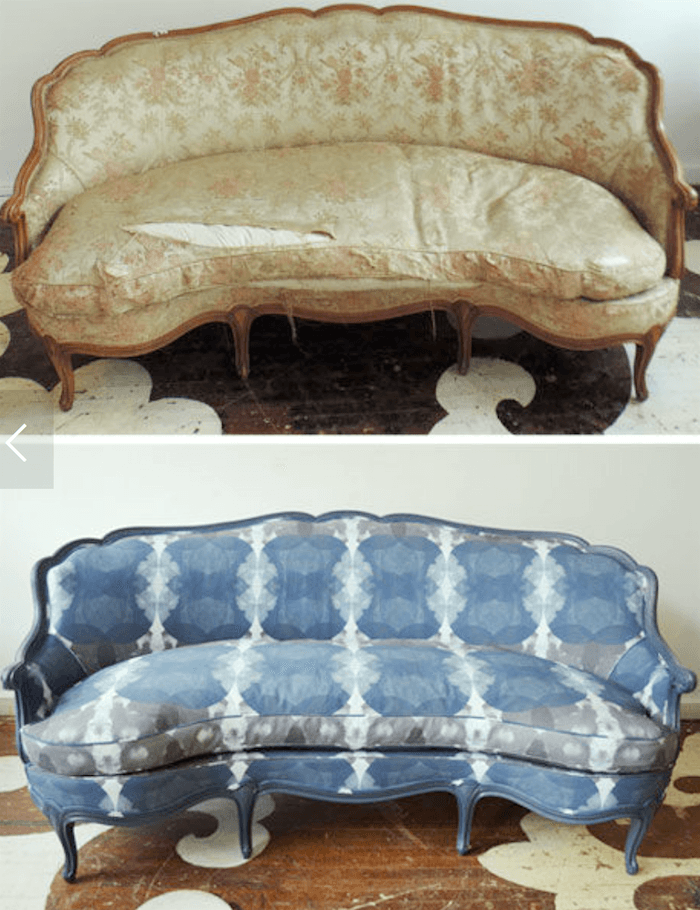 dated living room furniture - reupholstered at Chairloom to look fresh.