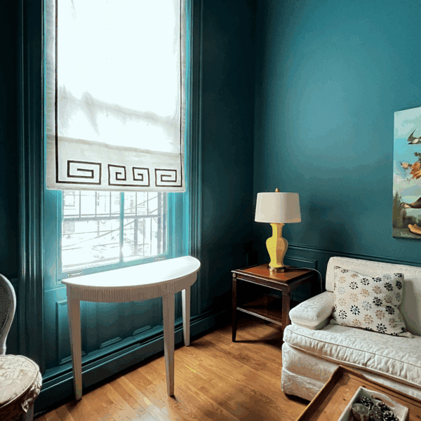 Den Roman Shade with Greek Key custom trim