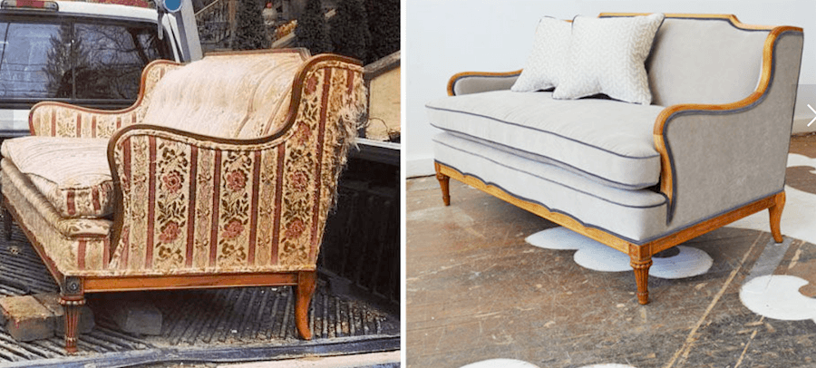 dated living room furniture - reupholstered at Chairloom to look fresh.