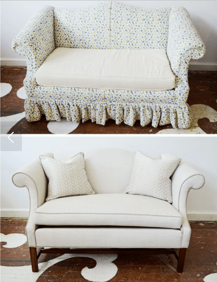 dated living room furniture - reupholstered at Chairloom to look fresh.