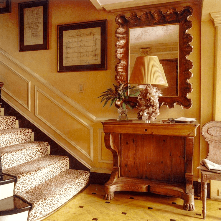 @milesredd @gilschafer on instagram - monochromatic interiors - staircase - gold walls - neutral paint colors