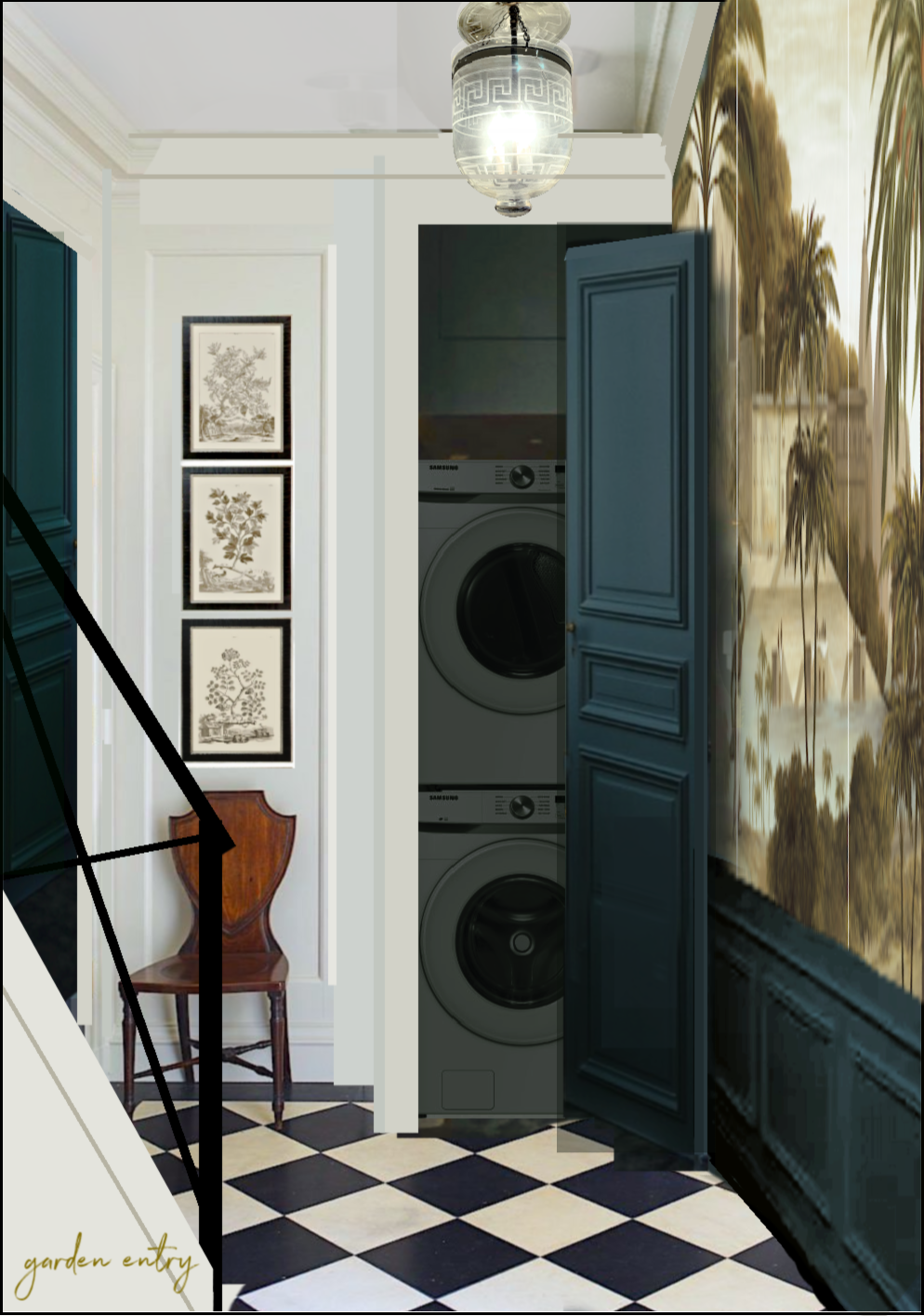 My garden level entry Varanasi - Narragansett Green Door & Wainscoting